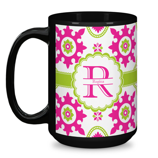 Suzani Floral Coffee Mug - 15 oz - Black