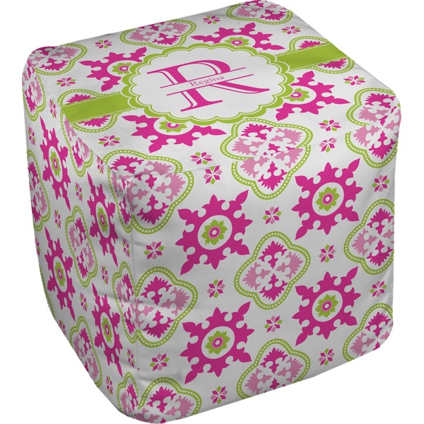 Custom Suzani Floral Cube Pouf Ottoman (Personalized)