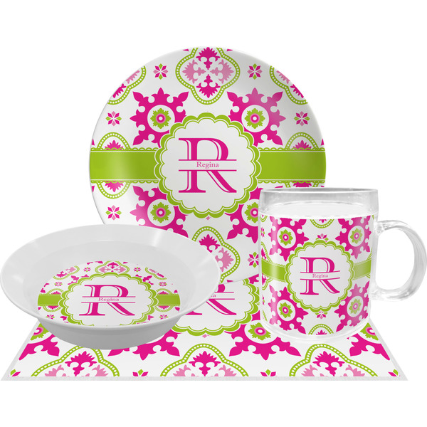 Custom Suzani Floral Dinner Set - Single 4 Pc Setting w/ Name and Initial