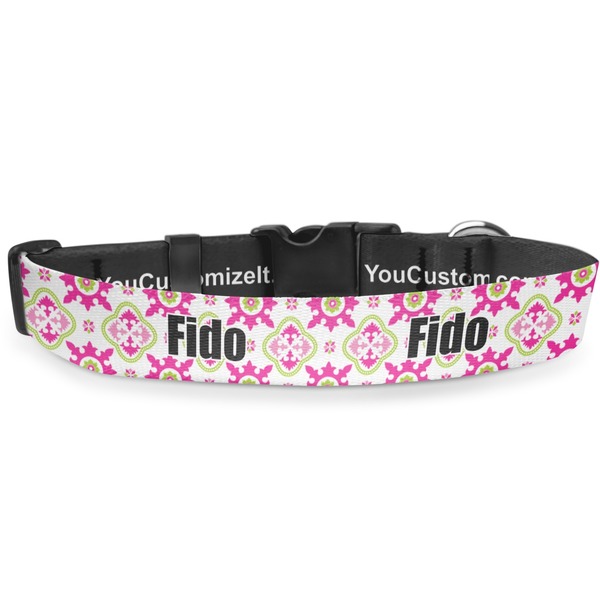 Custom Suzani Floral Deluxe Dog Collar - Large (13" to 21") (Personalized)