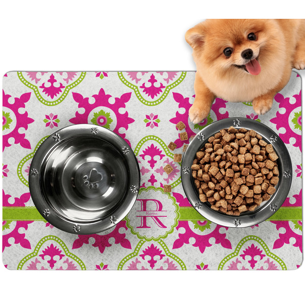 Custom Suzani Floral Dog Food Mat - Small w/ Name and Initial
