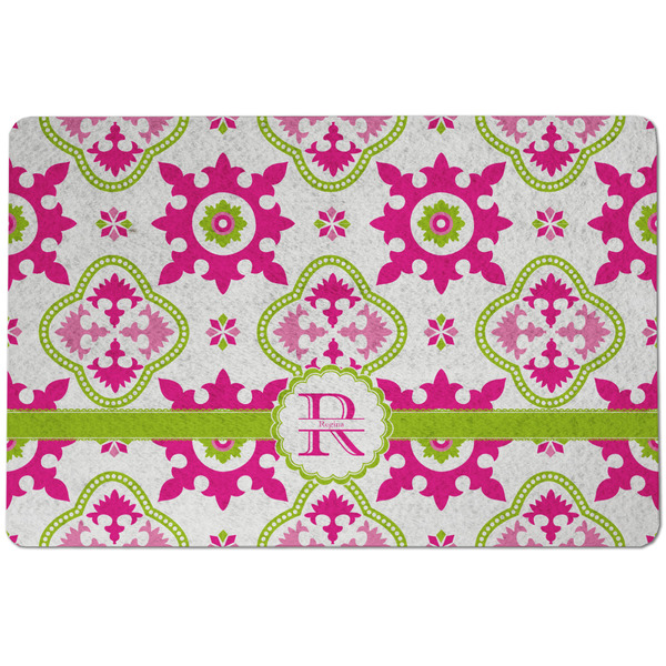 Custom Suzani Floral Dog Food Mat w/ Name and Initial