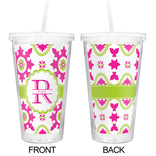 Suzani Floral Double Wall Tumbler with Straw - Approval