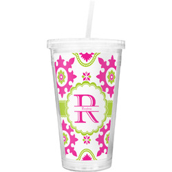 Suzani Floral Double Wall Tumbler with Straw (Personalized)