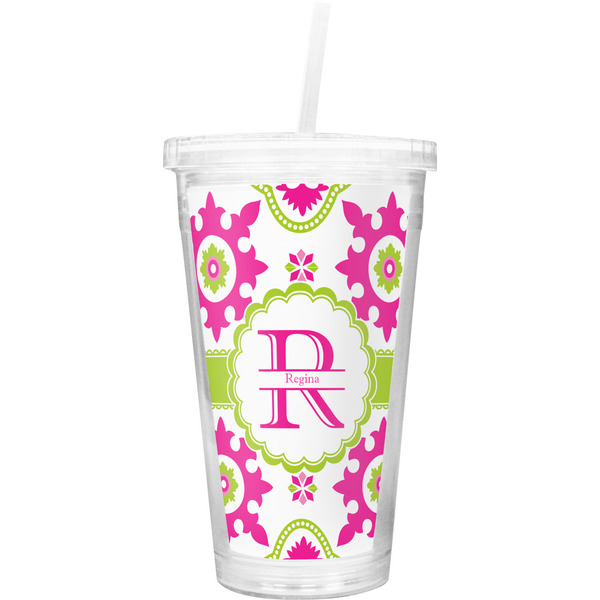 Custom Suzani Floral Double Wall Tumbler with Straw (Personalized)
