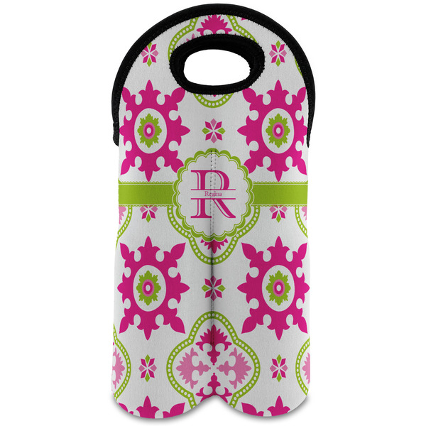 Custom Suzani Floral Wine Tote Bag (2 Bottles) (Personalized)