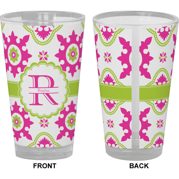 Suzani Floral Pint Glass - Full Color - Front & Back Views