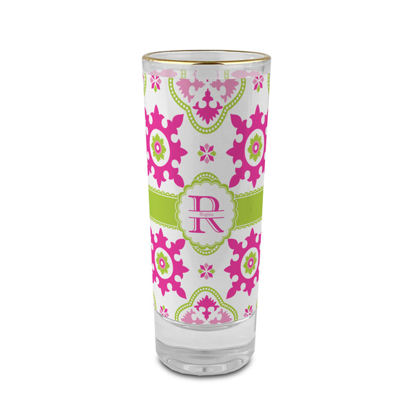 Custom Suzani Floral 2 oz Shot Glass -  Glass with Gold Rim - Set of 4 (Personalized)