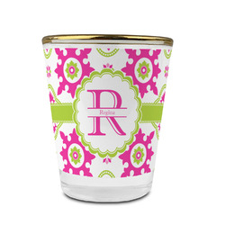 Suzani Floral Glass Shot Glass - 1.5 oz - with Gold Rim - Set of 4 (Personalized)