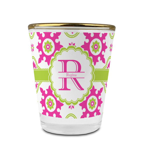 Suzani Floral Glass Shot Glass - With gold rim - FRONT