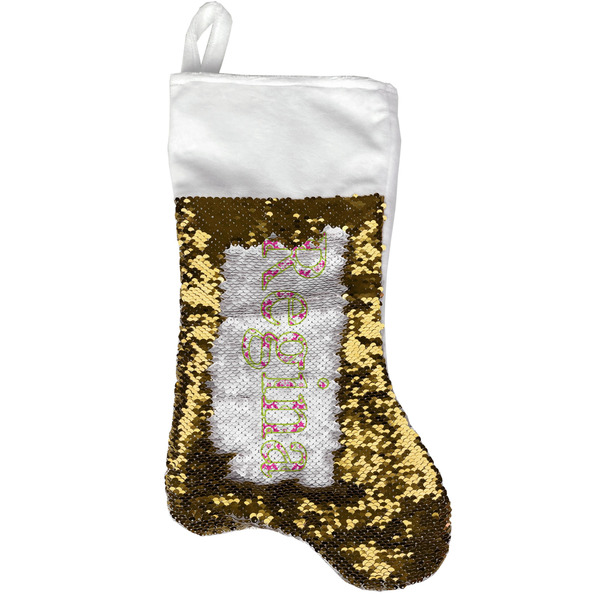 Custom Suzani Floral Reversible Sequin Stocking - Gold (Personalized)