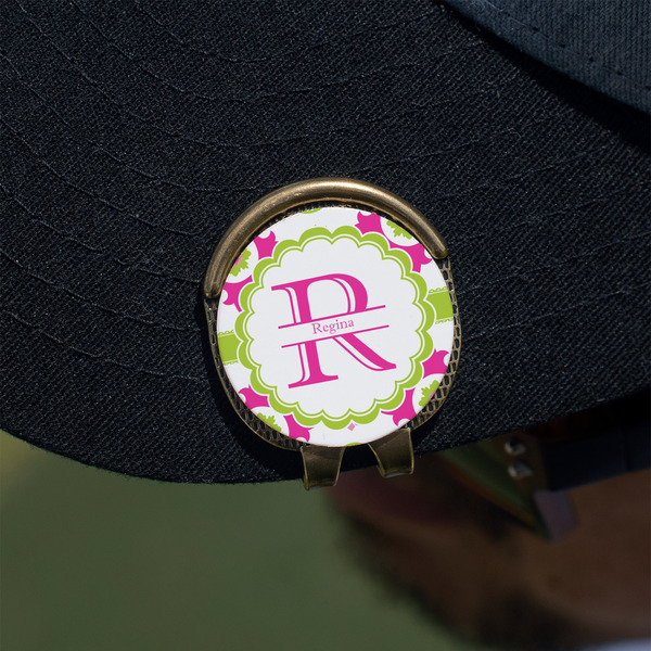 Suzani Floral Golf Ball Marker Hat Clip - Gold - On Hat