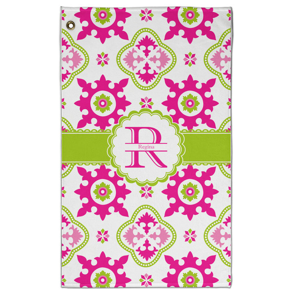 Custom Suzani Floral Golf Towel - Poly-Cotton Blend w/ Name and Initial