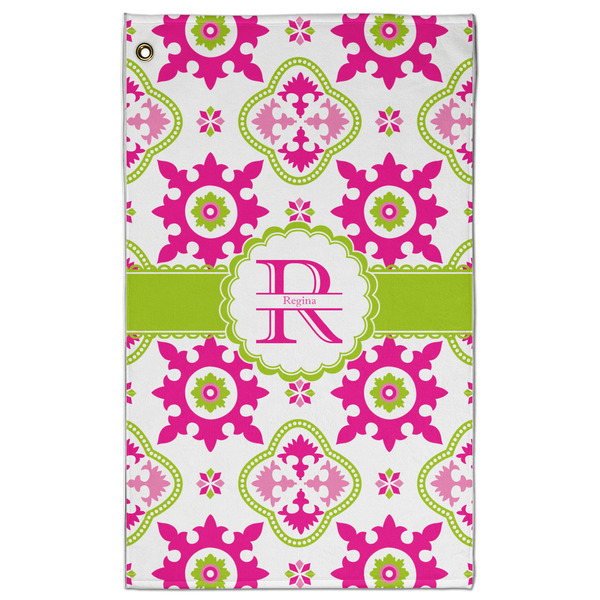 Custom Suzani Floral Golf Towel - Poly-Cotton Blend - Large w/ Name and Initial