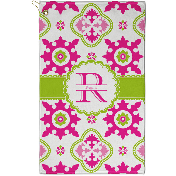 Custom Suzani Floral Golf Towel - Poly-Cotton Blend - Small w/ Name and Initial