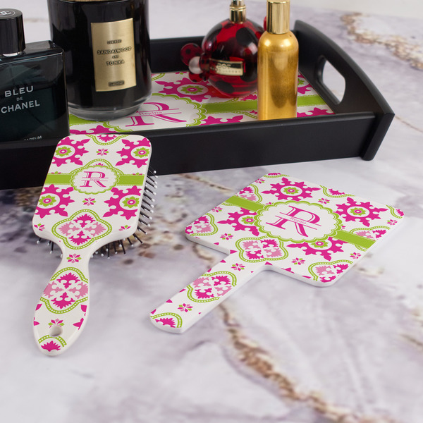 Suzani Floral Hair Brush and Hand Mirror - Bathroom Scene