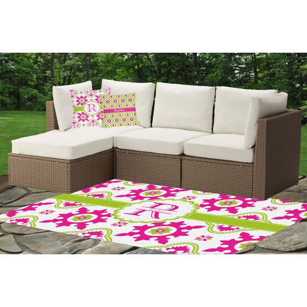 Custom Suzani Floral Indoor / Outdoor Rug - Custom Size w/ Name and Initial