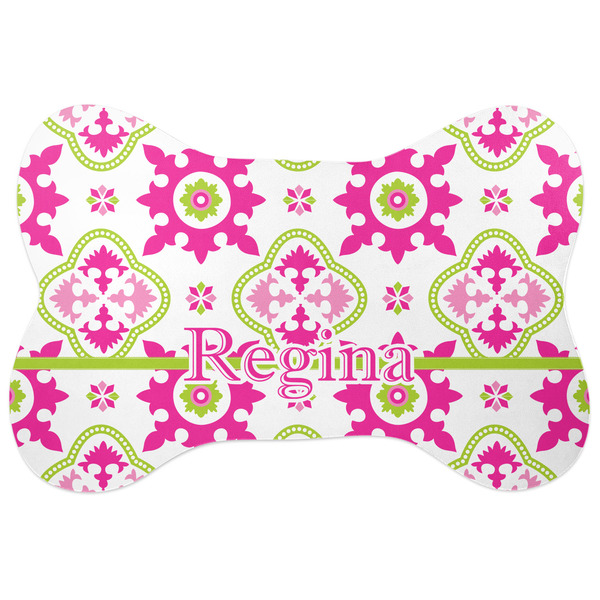 Custom Suzani Floral Bone Shaped Dog Food Mat (Large) (Personalized)
