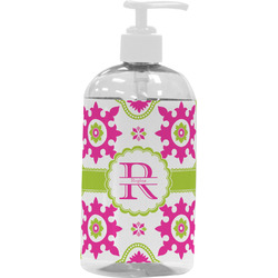 Suzani Floral Plastic Soap / Lotion Dispenser (16 oz - Large - White) (Personalized)