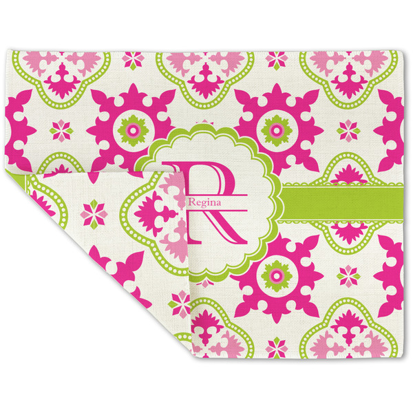 Custom Suzani Floral Double-Sided Linen Placemat - Single w/ Name and Initial