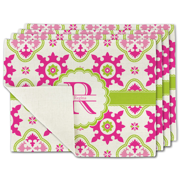 Custom Suzani Floral Single-Sided Linen Placemat - Set of 4 w/ Name and Initial