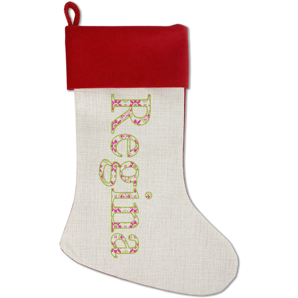 Custom Suzani Floral Red Linen Stocking (Personalized)