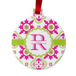 Suzani Floral Metal Ball Ornament - Double Sided w/ Name and Initial