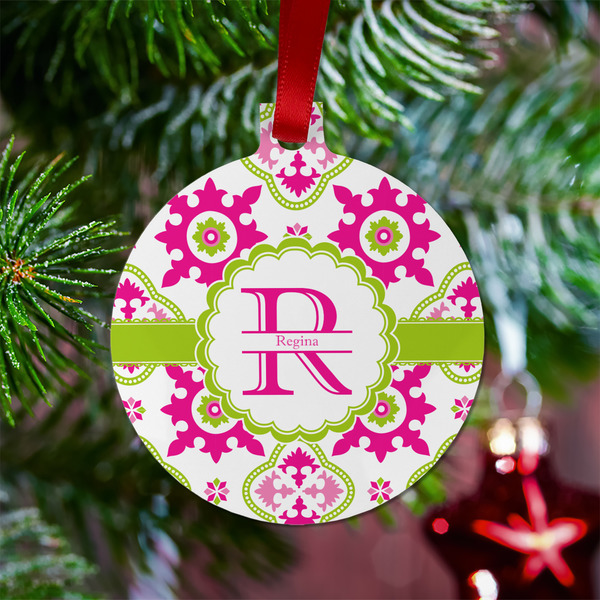 Suzani Floral Metal Ball Ornament - Lifestyle