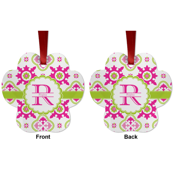 Suzani Floral Metal Paw Ornament - Front and Back