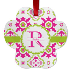 Suzani Floral Metal Paw Ornament - Double Sided w/ Name and Initial