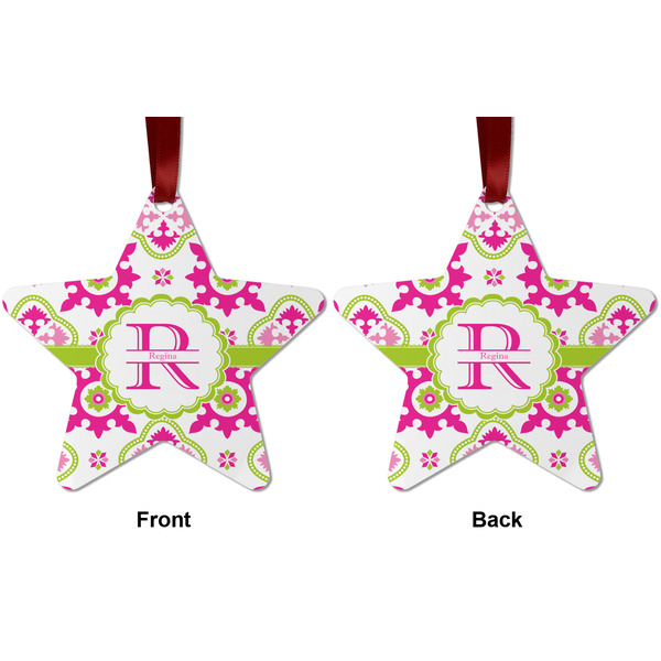 Suzani Floral Metal Star Ornament - Front and Back