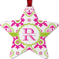 Suzani Floral Metal Star Ornament - Double Sided w/ Name and Initial