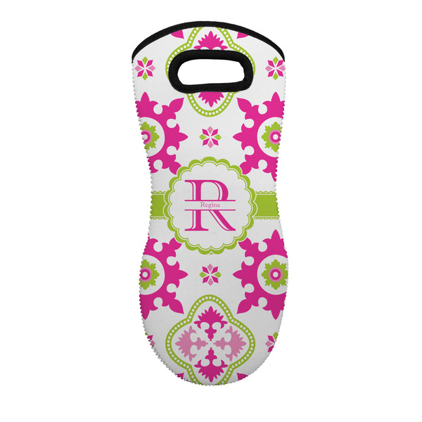 Custom Suzani Floral Neoprene Oven Mitt - Single w/ Name and Initial