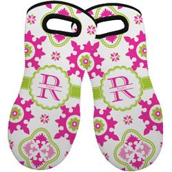 Suzani Floral Neoprene Oven Mitts - Set of 2 w/ Name and Initial
