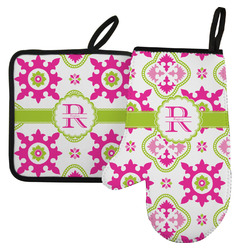 Suzani Floral Left Oven Mitt & Pot Holder Set w/ Name and Initial