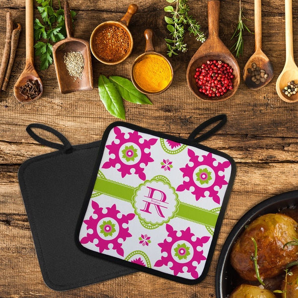Suzani Floral Neoprene Pot Holder - Set of 2  LIFESTYLE (Flatlay)