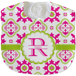 Suzani Floral Velour Baby Bib w/ Name and Initial