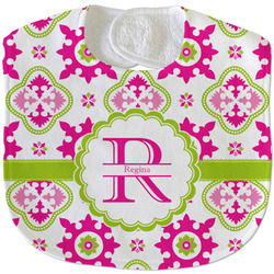 Suzani Floral Velour Baby Bib w/ Name and Initial