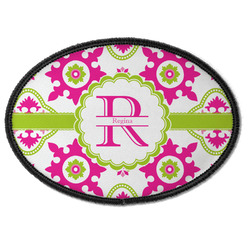 Suzani Floral Iron On Oval Patch w/ Name and Initial