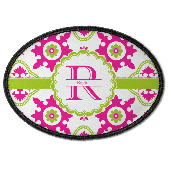 Custom Suzani Floral Iron On Oval Patch w/ Name and Initial
