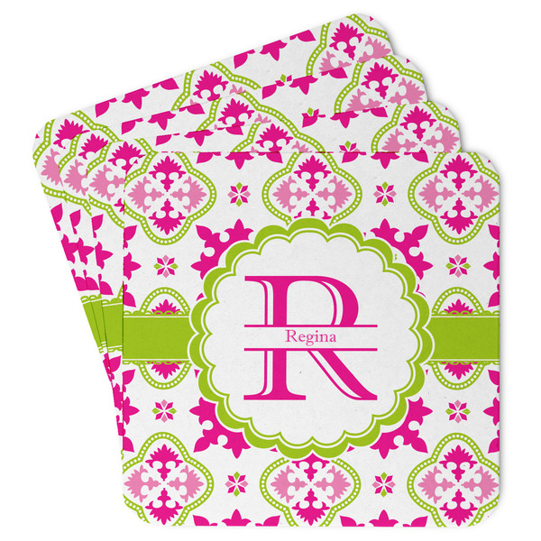 Custom Suzani Floral Paper Coasters w/ Name and Initial