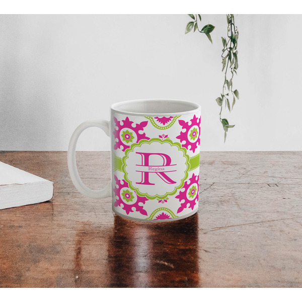 Suzani Floral Personalized Coffee Mug - Lifestyle