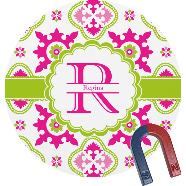Custom Suzani Floral Round Fridge Magnet (Personalized)