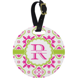 Suzani Floral Plastic Luggage Tag - Round (Personalized)