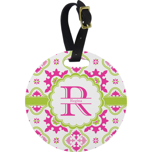 Custom Suzani Floral Plastic Luggage Tag - Round (Personalized)