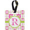 Suzani Floral Plastic Luggage Tag - Square w/ Name and Initial