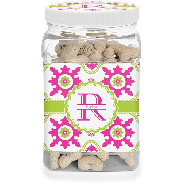 Custom Suzani Floral Dog Treat Jar (Personalized)