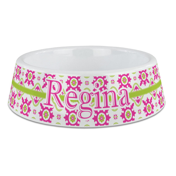Custom Suzani Floral Plastic Dog Bowl - Large (Personalized)