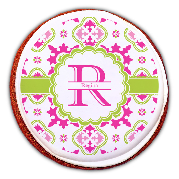 Suzani Floral Printed Icing Circle - Large - On Cookie