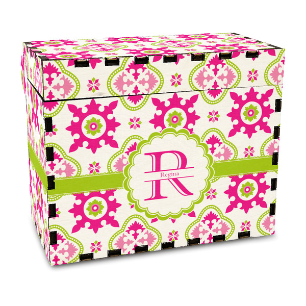 Custom Suzani Floral Wood Recipe Box - Full Color Print (Personalized)